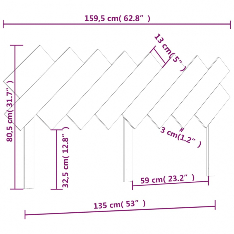 Bett-Kopfteil Grau 159,5x3x80,5 cm Massivholz Kiefer