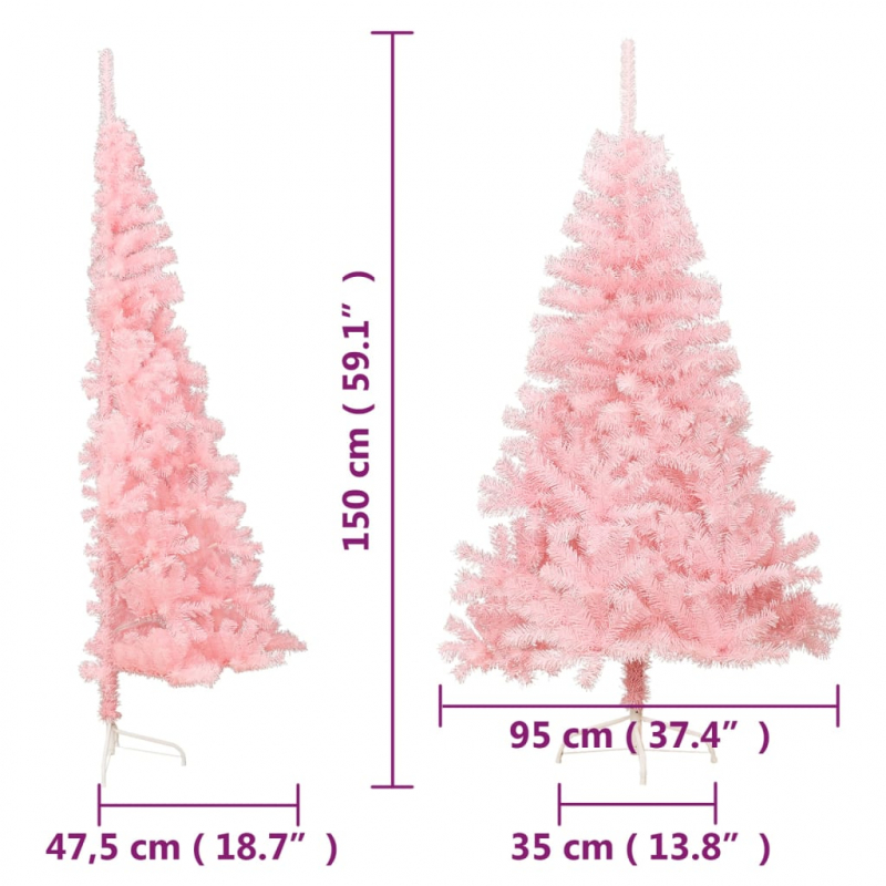 Künstlicher Halb-Weihnachtsbaum mit Ständer Rosa 150 cm PVC
