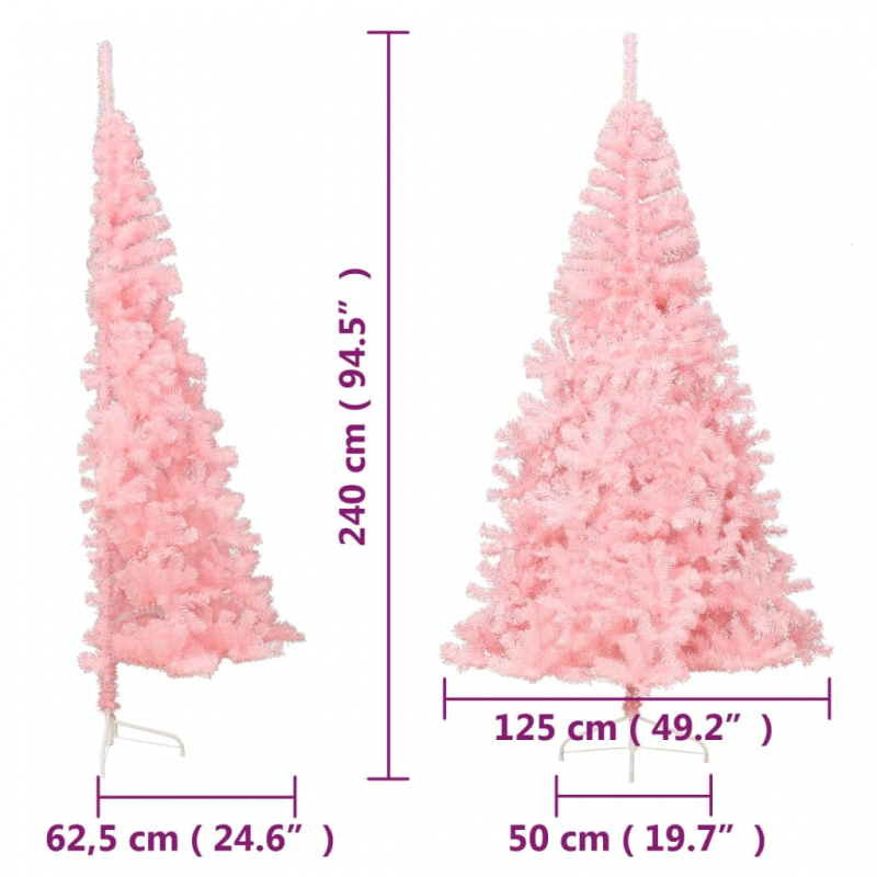 Künstlicher Halb-Weihnachtsbaum mit Ständer Rosa 240 cm PVC