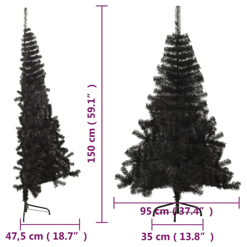 Künstlicher Halb-Weihnachtsbaum mit Ständer Schwarz 150 cm PVC