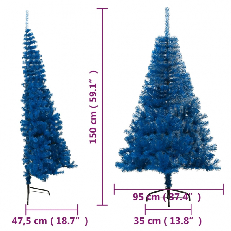 Künstlicher Halb-Weihnachtsbaum mit Ständer Blau 150 cm PVC