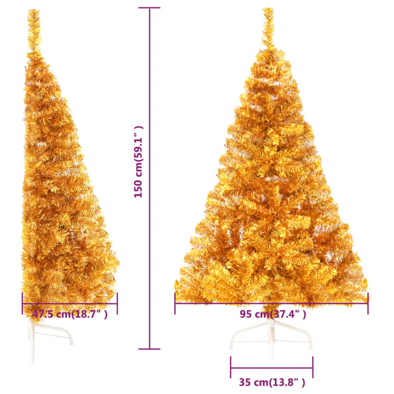 Künstlicher Halb-Weihnachtsbaum mit Ständer Gold 150 cm PET