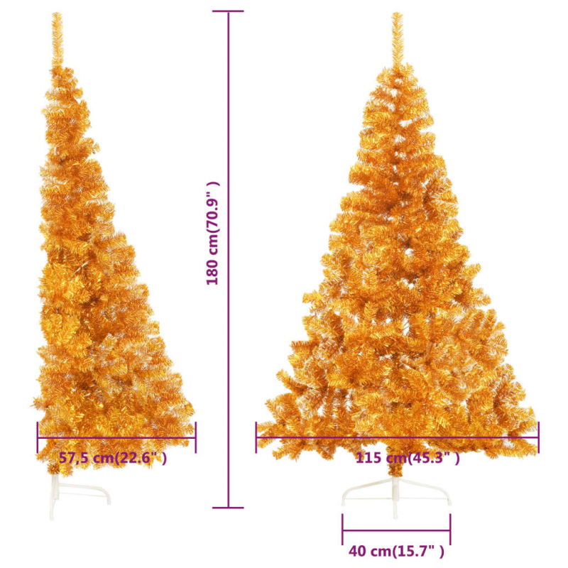 Künstlicher Halb-Weihnachtsbaum mit Ständer Gold 180 cm PET