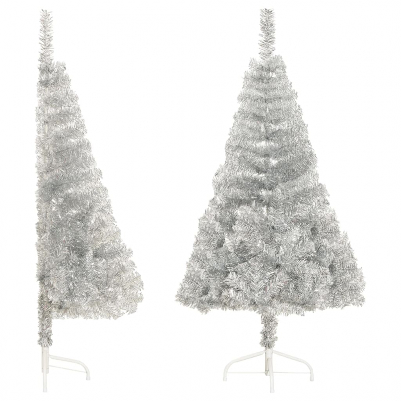 Künstlicher Halb-Weihnachtsbaum mit Ständer Silber 150 cm PET