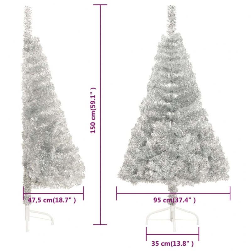 Künstlicher Halb-Weihnachtsbaum mit Ständer Silber 150 cm PET
