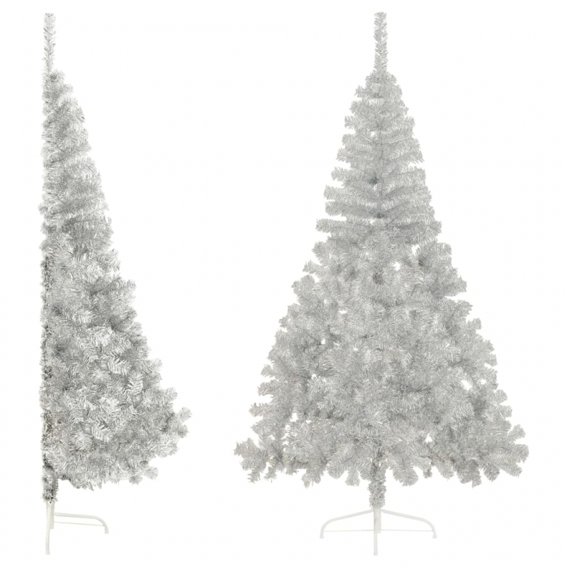 Künstlicher Halb-Weihnachtsbaum mit Ständer Silber 180 cm PET