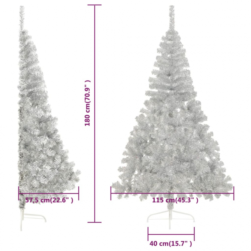 Künstlicher Halb-Weihnachtsbaum mit Ständer Silber 180 cm PET