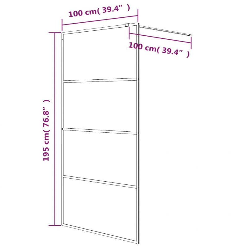 Duschwand für Walk-In Dusche Schwarz 100x195 cm ESG Mattiert