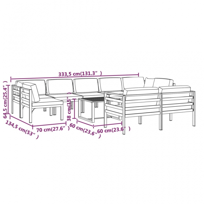 10-tlg. Garten-Lounge-Set mit Kissen Aluminium Anthrazit