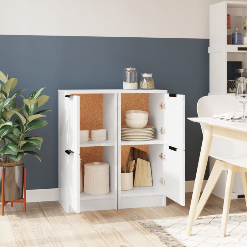 Sideboards 2 Stk. Hochglanz-Weiß 30x30x70 cm Holzwerkstoff