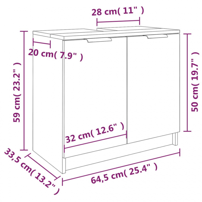 Badezimmerschrank Weiß 64,5x33,5x59 cm Holzwerkstoff