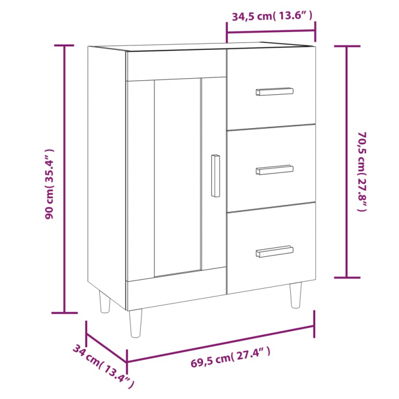 Sideboard Hochglanz-Weiß 69,5x34x90 cm Holzwerkstoff
