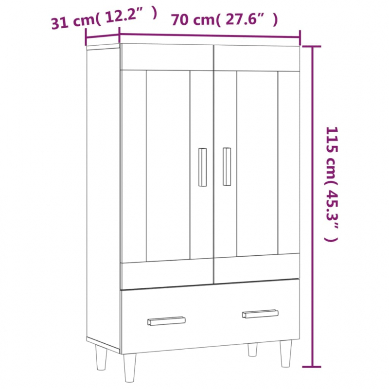 Highboard Schwarz 70x31x115 cm Holzwerkstoff