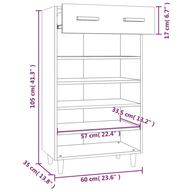 Schuhschrank Weiß 60x35x105 cm Holzwerkstoff
