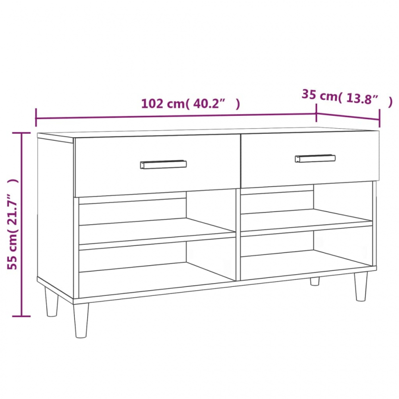 Schuhschrank Hochglanz-Weiß 102x35x55 cm Holzwerkstoff