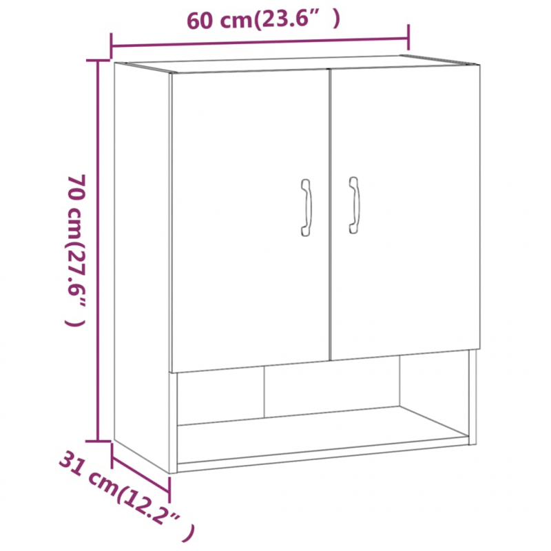 Wandschrank Hochglanz-Weiß 60x31x70 cm Holzwerkstoff