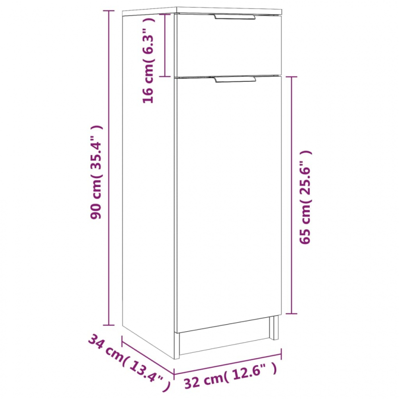 Badezimmerschrank Braun Eiche 32x34x90 cm Holzwerkstoff