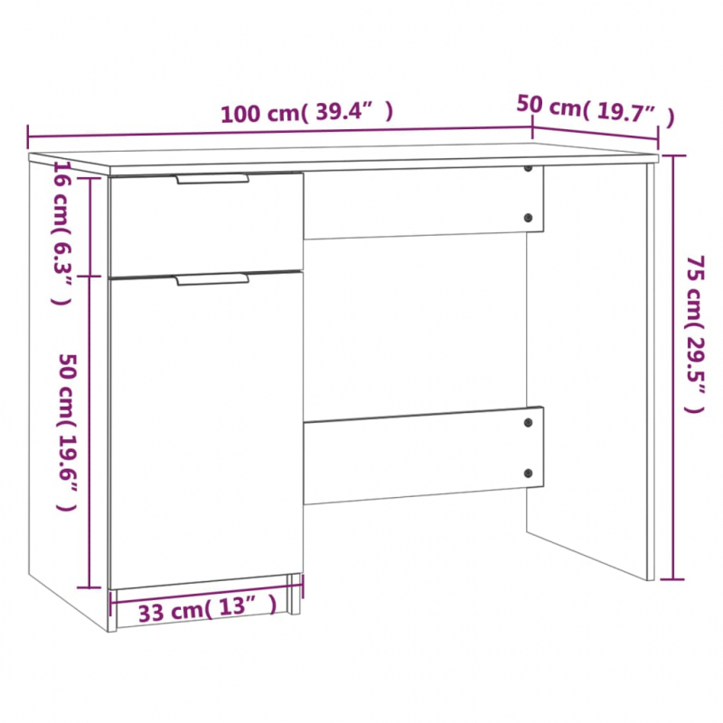 Schreibtisch Räuchereiche 100x50x75 cm Holzwerkstoff