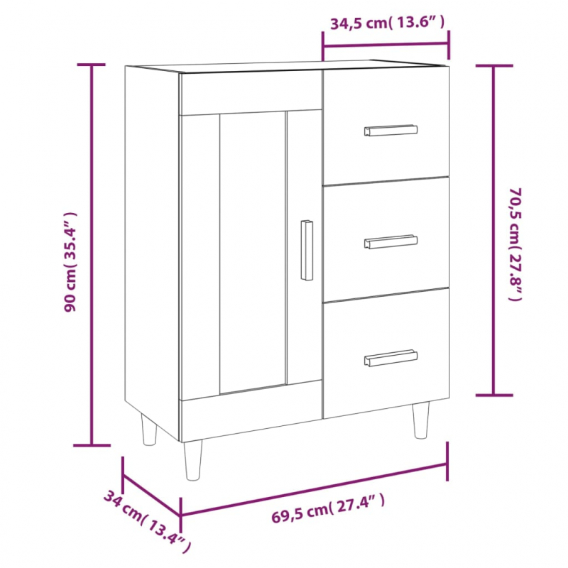 Sideboard Braun Eichen-Optik 69,5x34x90 cm Holzwerkstoff