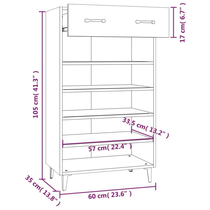 Schuhschrank Grau Sonoma 60x35x105 cm Holzwerkstoff