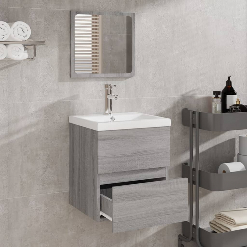 Badschrank mit Spiegel Grau Sonoma Holzwerkstoff