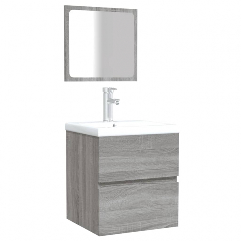 Badschrank mit Spiegel Grau Sonoma Holzwerkstoff