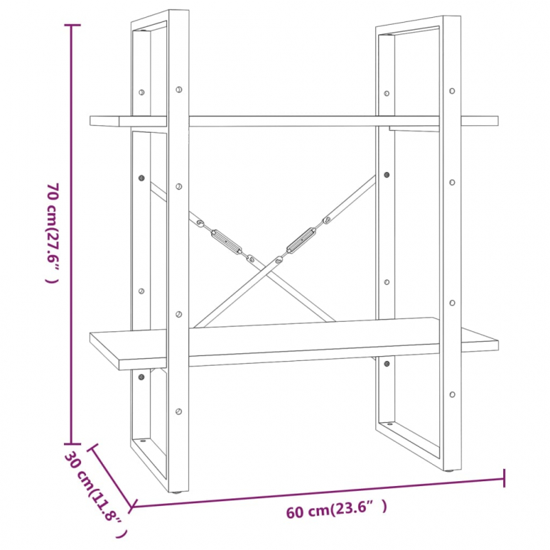 Bücherregal 2 Fächer Grau Sonoma 60x30x70 cm Holzwerkstoff