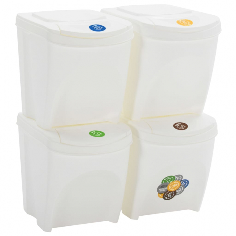 Stapelbare Mülleimer 4 Stk. Weiß 100 L Polypropylen