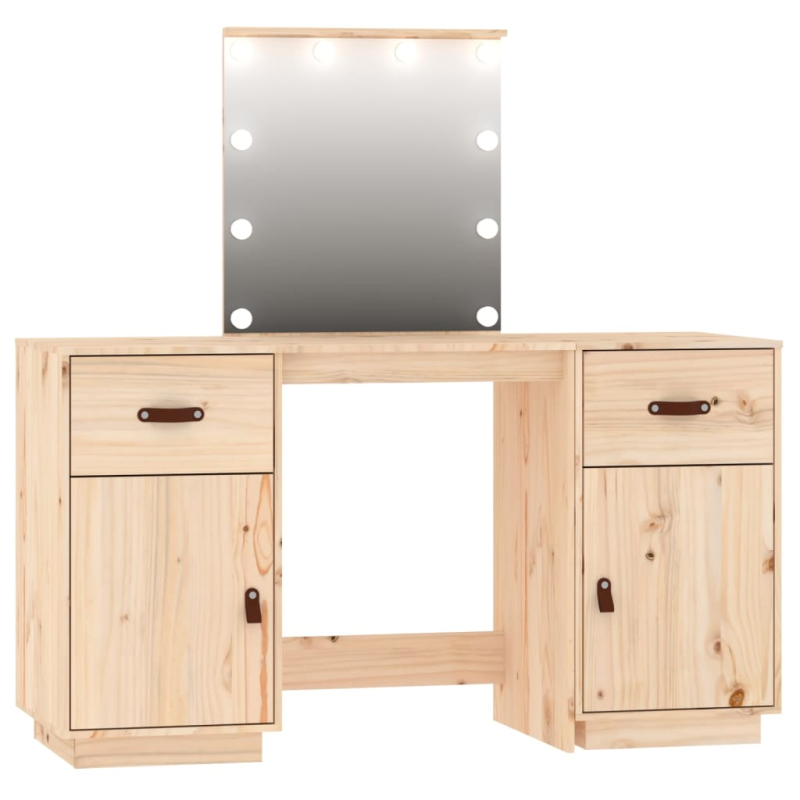 Schminktisch-Set mit LED Massivholz Kiefer