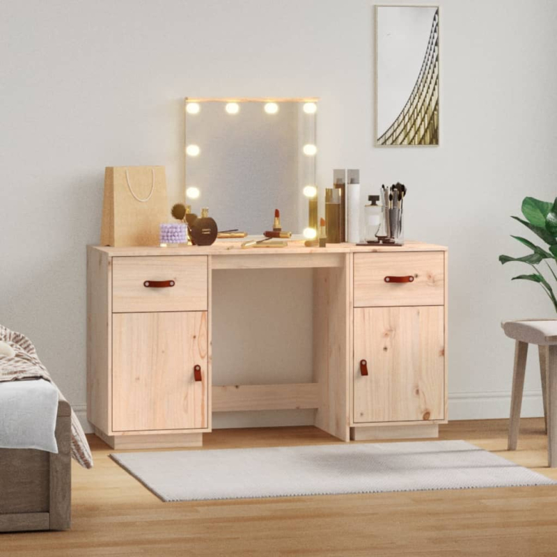 Schminktisch-Set mit LED Massivholz Kiefer