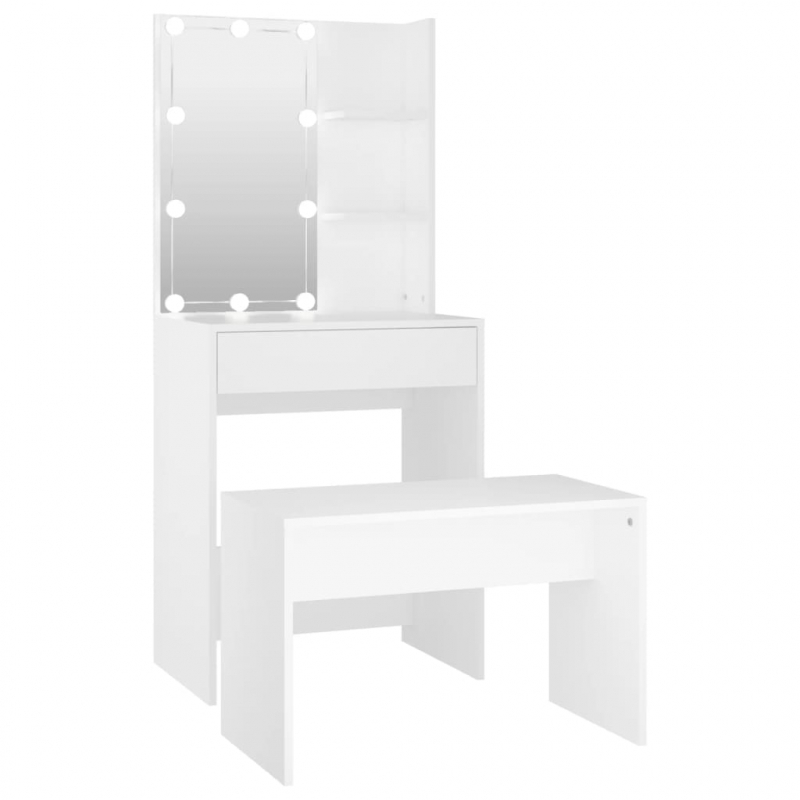 Schminktisch-Set mit LED Weiß Holzwerkstoff