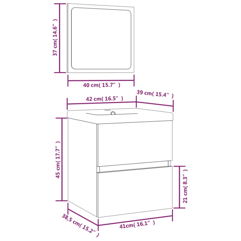 Waschbeckenunterschrank mit Waschbecken und Spiegel Weiß