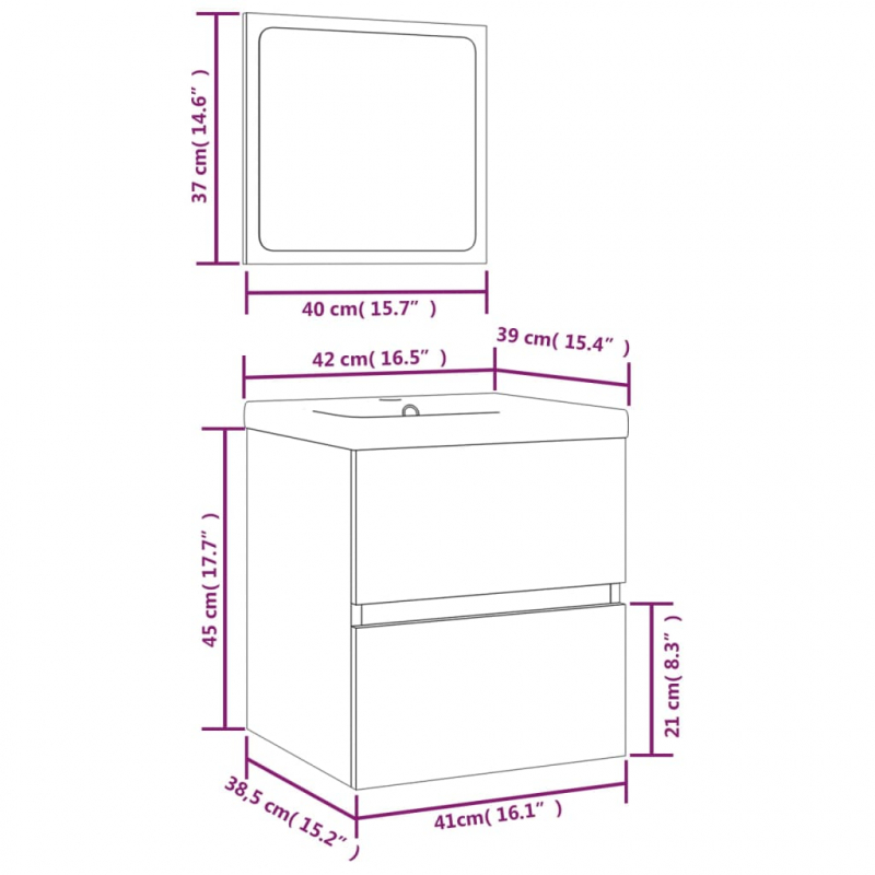 Waschbeckenunterschrank mit Waschbecken und Spiegel Betongrau