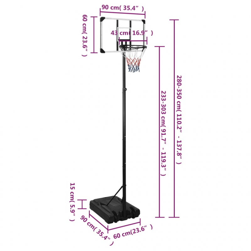 Basketballständer Transparent 280-350 cm Polycarbonat