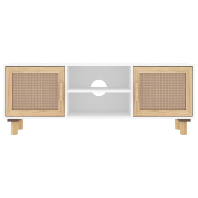TV-Schrank Weiß 105x30x40 cm Massivholz Kiefer Natur-Rattan