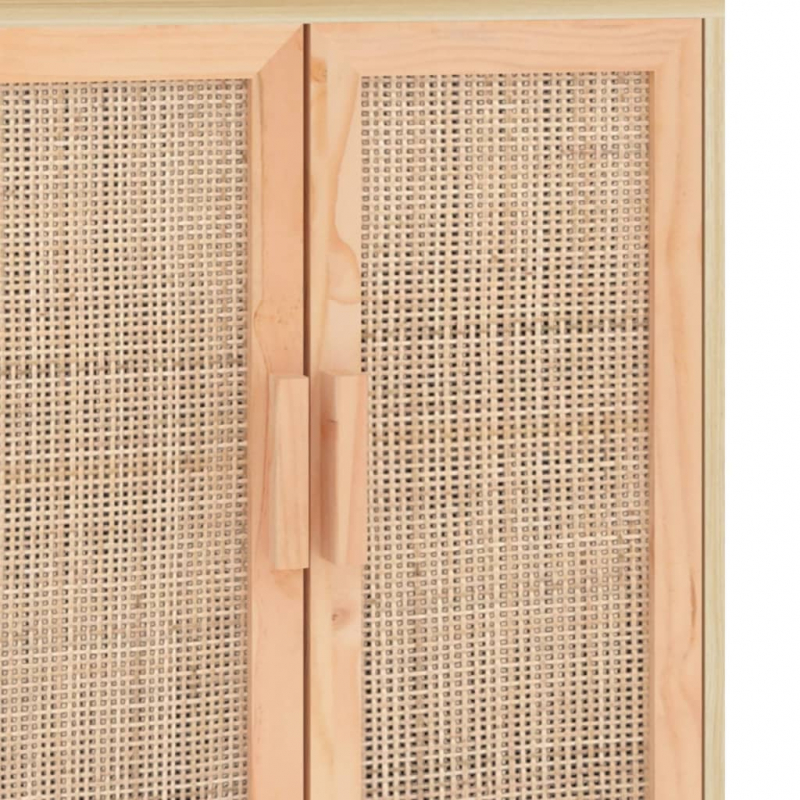 Sideboard Braun 60x30x70 cm Massivholz Kiefer und Natur-Rattan
