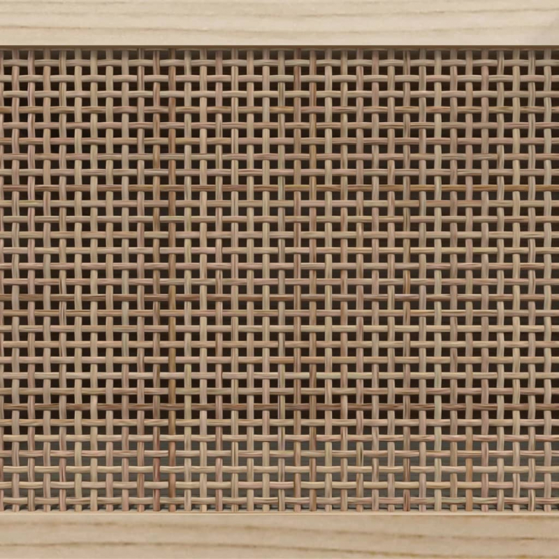 Sideboard Schwarz 60x30x70cm Massivholz Kiefer und Natur-Rattan