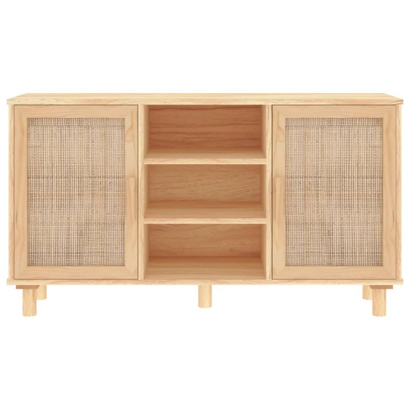 Sideboard Braun 105x30x60 cm Massivholz Kiefer und Natur-Rattan