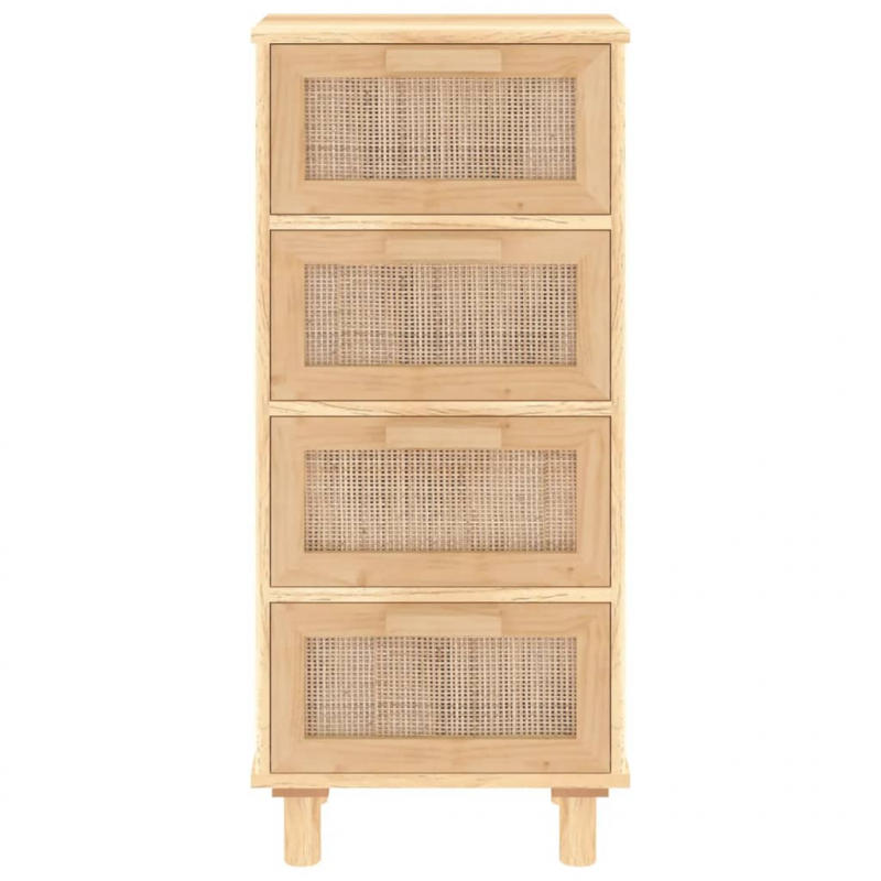Sideboard Braun 40x30x90 cm Massivholz Kiefer und Natur-Rattan