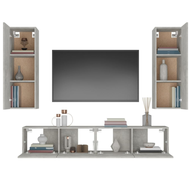 4-tlg. TV-Schrank-Set Betongrau Holzwerkstoff