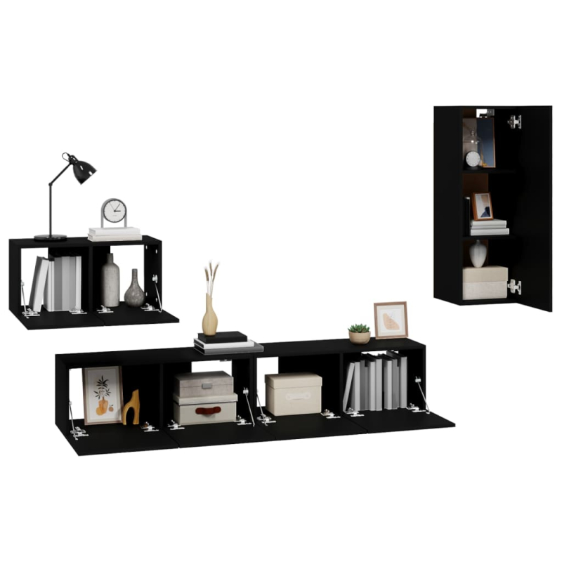 4-tlg. TV-Schrank-Set Schwarz Holzwerkstoff