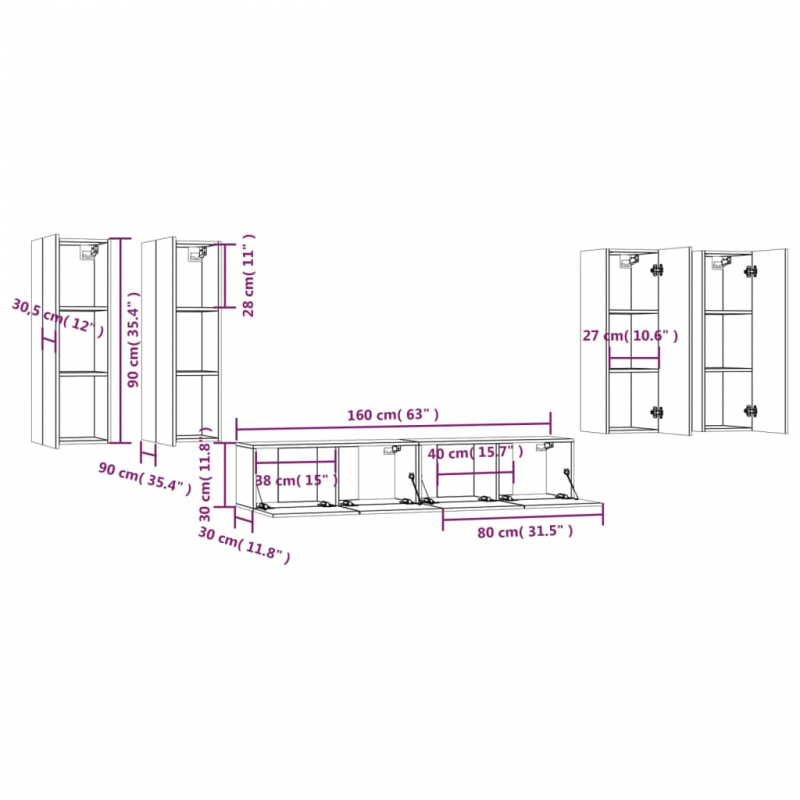 6-tlg. TV-Schrank-Set Schwarz Holzwerkstoff