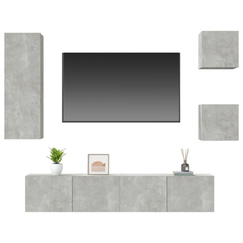 5-tlg. TV-Schrank-Set Betongrau Holzwerkstoff