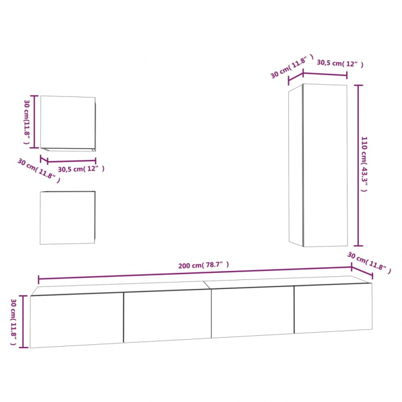 5-tlg. TV-Schrank-Set Braun Eichen-Optik Holzwerkstoff