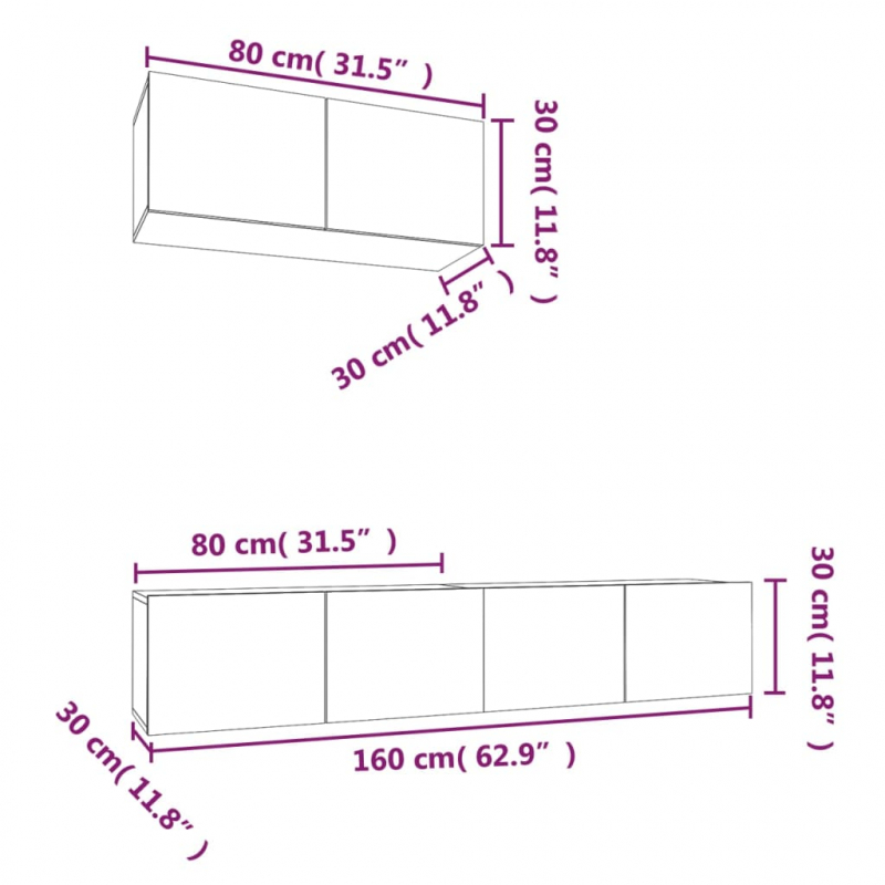 3-tlg. TV-Schrank-Set Grau Sonoma Holzwerkstoff