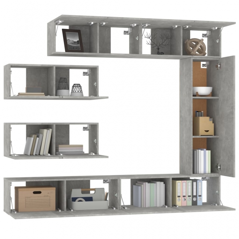 7-tlg. TV-Schrank-Set Betongrau Holzwerkstoff