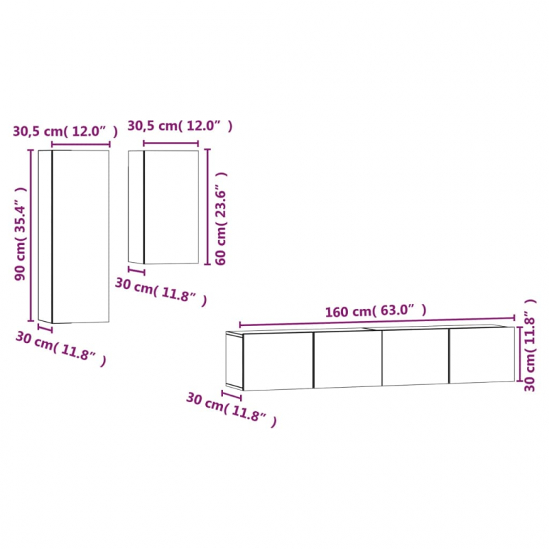 4-tlg. TV-Schrank-Set Grau Sonoma Holzwerkstoff