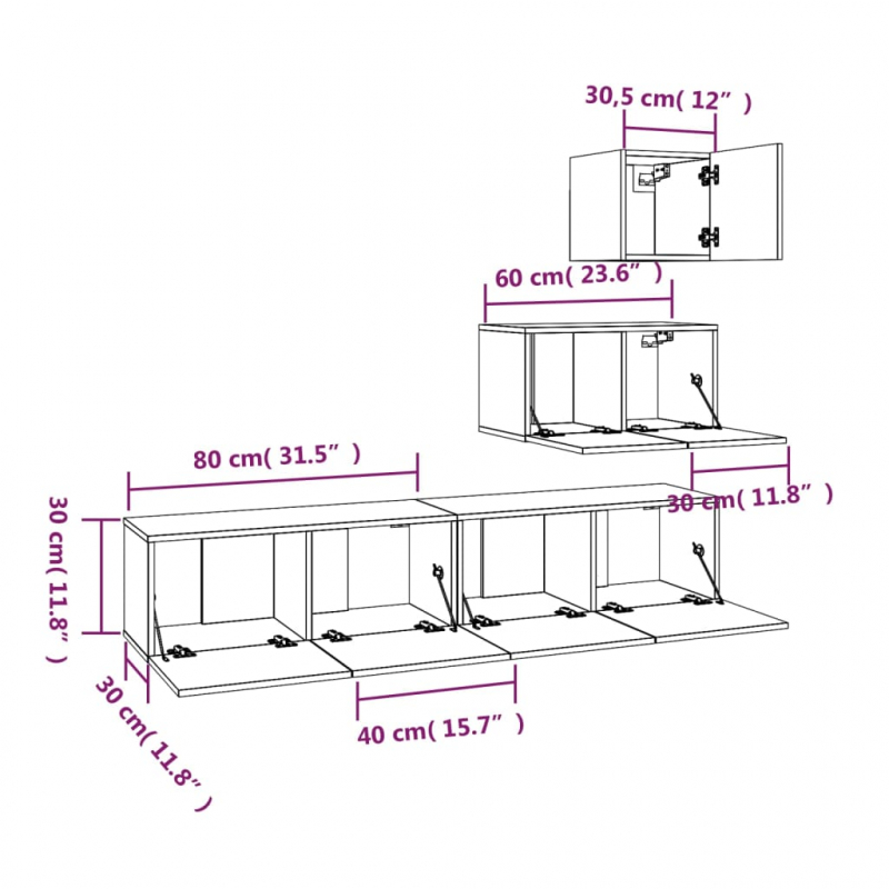 4-tlg. TV-Schrank-Set Grau Sonoma Holzwerkstoff