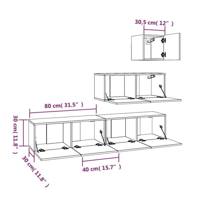 4-tlg. TV-Schrank-Set Räuchereiche Holzwerkstoff