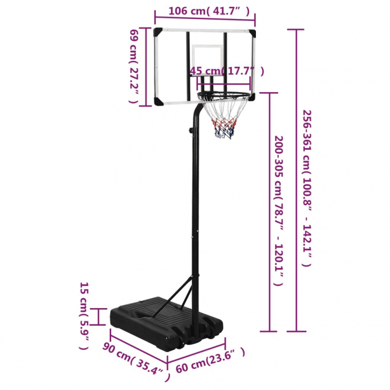 Basketballständer Transparent 256-361 cm Polycarbonat